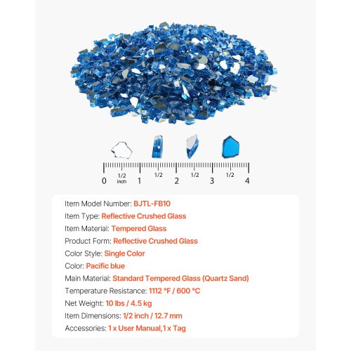 4.5 kg fire glass 1.25 cm fireplace glass stones for fireplace Pacific Blue | EU