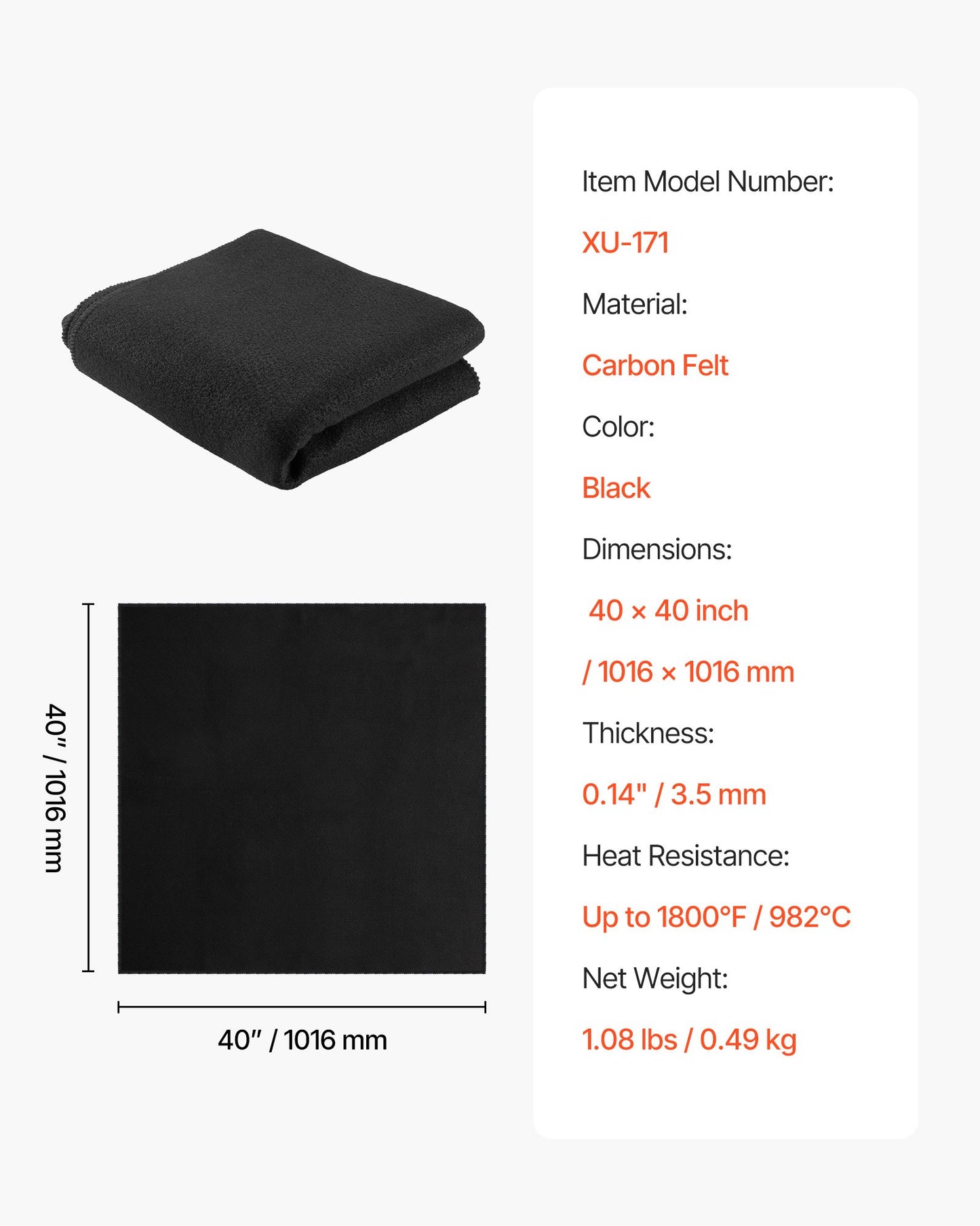 Carbon Felt Welding Blanket, 40" x 40" Flame Retardant Welding Blanket, Up to 1800°F Heat Resistant Safety Protection Blanket, 3.5mm Thickened Carbon Fiber Fireproof Insulation Mat Pad