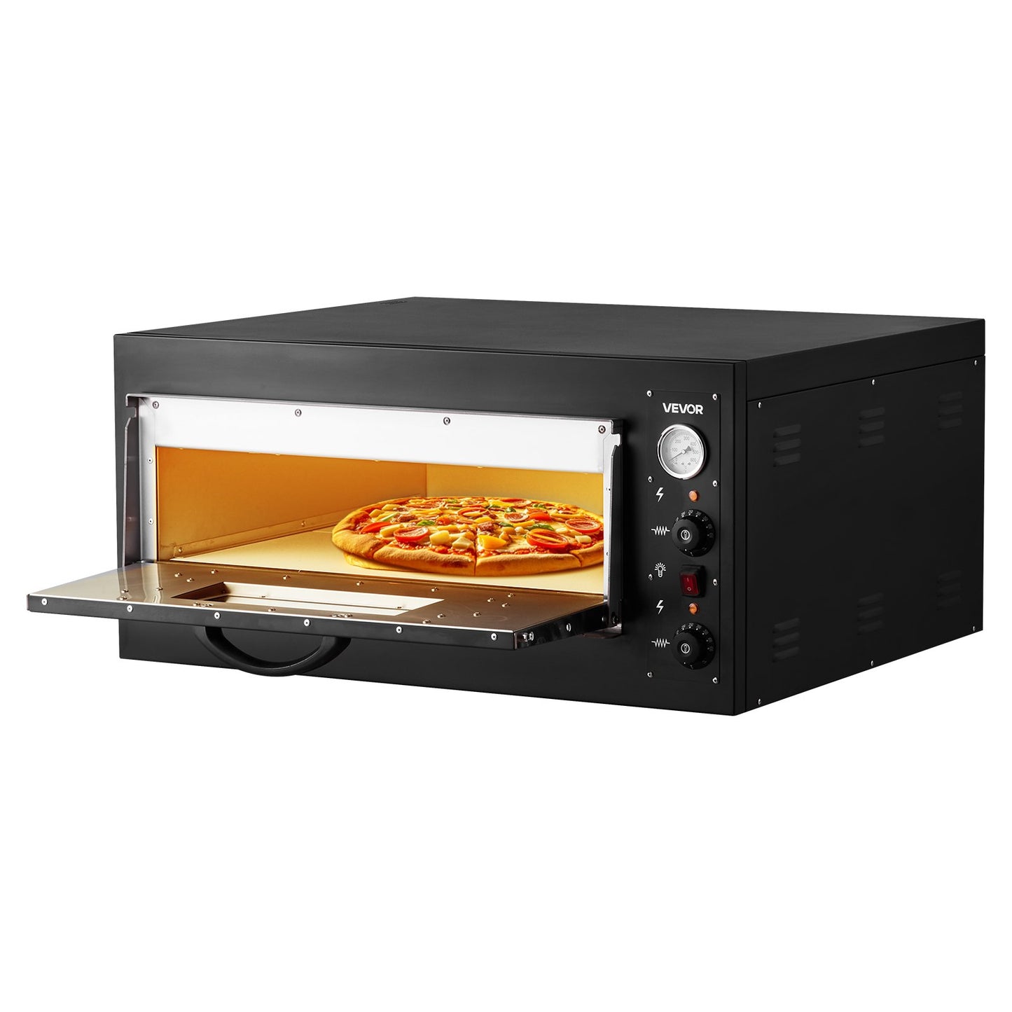 Pizza Oven Electric, 24" Commercial Countertop Pizza Oven, 842°F Max Temp, 4200W Indoor Pizza Maker with Thermometer, Dual Temp Control Knob, Even Heat Pizza Cooker for Restaurant and Home Use