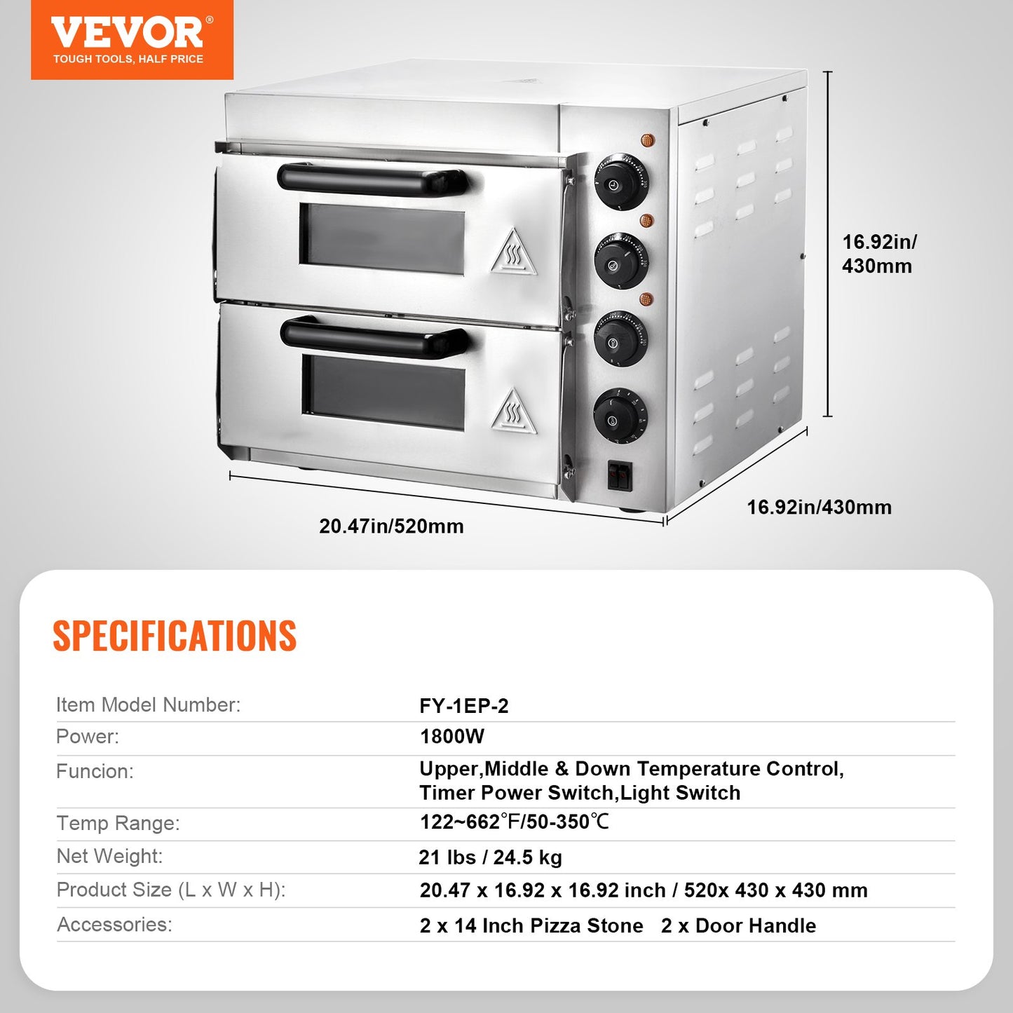 Commercial Countertop Pizza Oven Electric Pizza Oven for 14" Pizza Indoor