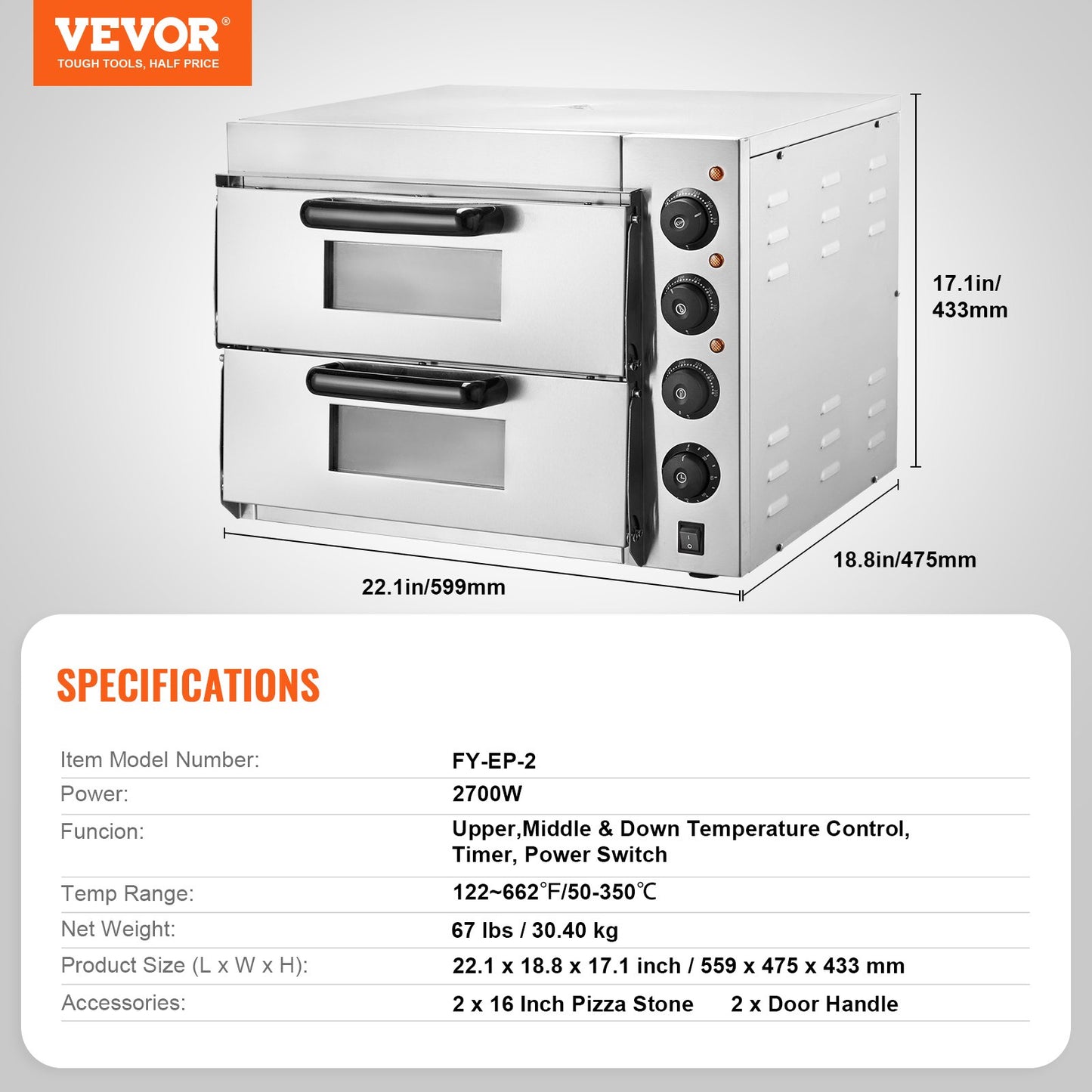 Commercial Countertop Pizza Oven Electric Pizza Oven for 16" Pizza Indoor