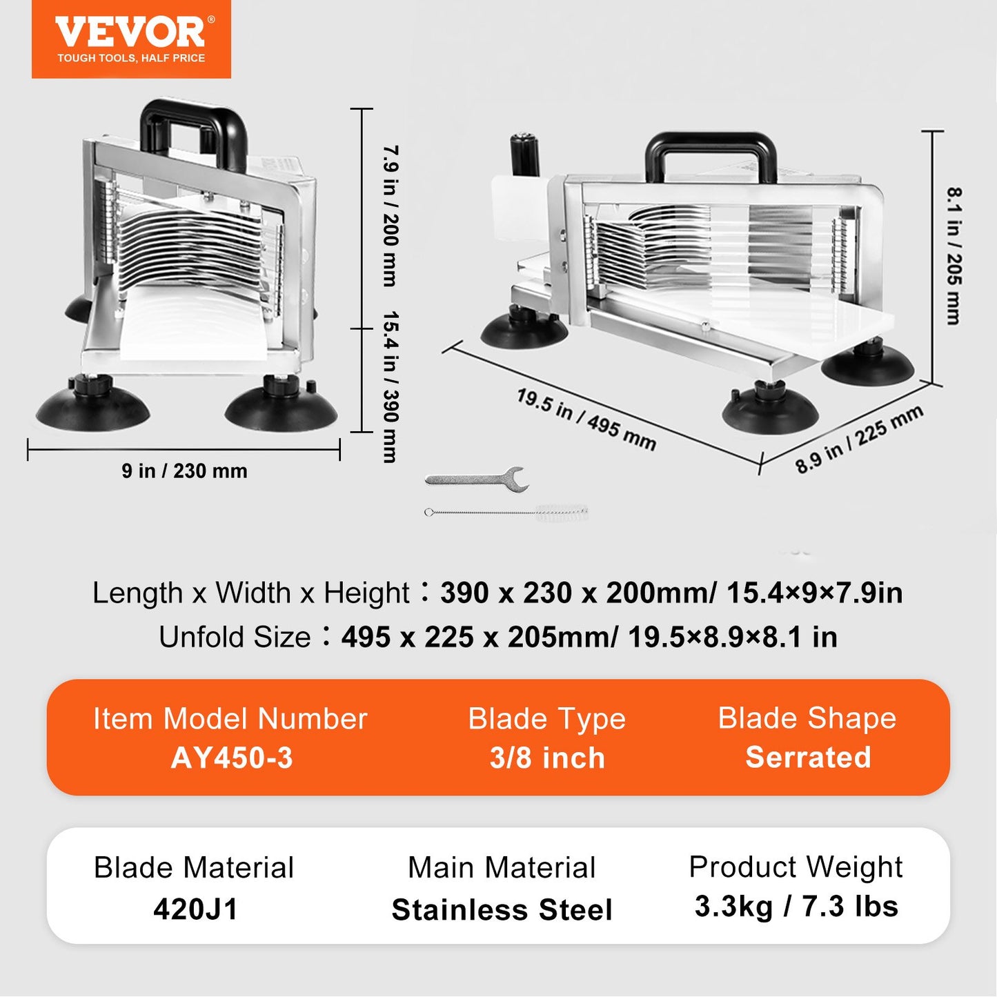 Commercial Tomato Slicer, 3/8 inch Tomato Cutter Slicer, Stainless Steel Heavy Duty Tomato Slicer Machine, Manual Tomato Slicer with Non-slip Feet, for Cutting Tomatoes, Cucumbers, Bananas