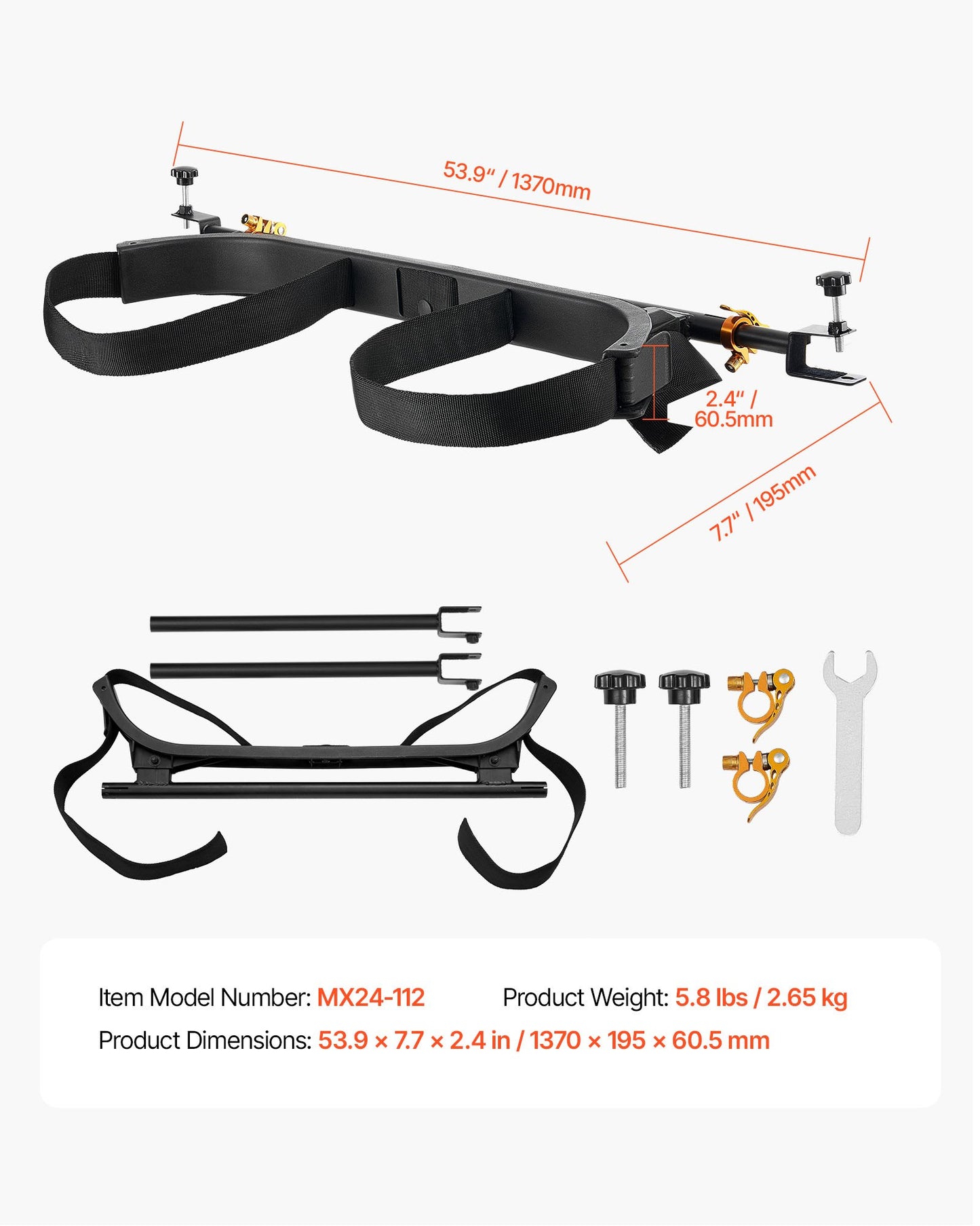 Golf Cart Bag Holder, 53.9 x 7.7 x 2.4 Inch, Compatible with Most 2+2 Golf Cart Rear Seat with 1.2-Inch Square Tubes, Adjustable Rear Seat Carts Club Holder with Strap, No Drilling Required