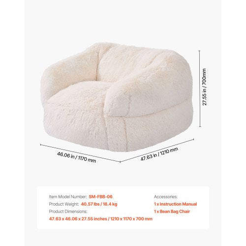 Säcksäckstol, Säcksäcksoffa med armstöd för vuxna, fluffig plysch och högdensitetsskumfyllning för vuxna med dragkedja, bekväm lata soffstolar perfekt för vardagsrum, sovrum, beige | EU