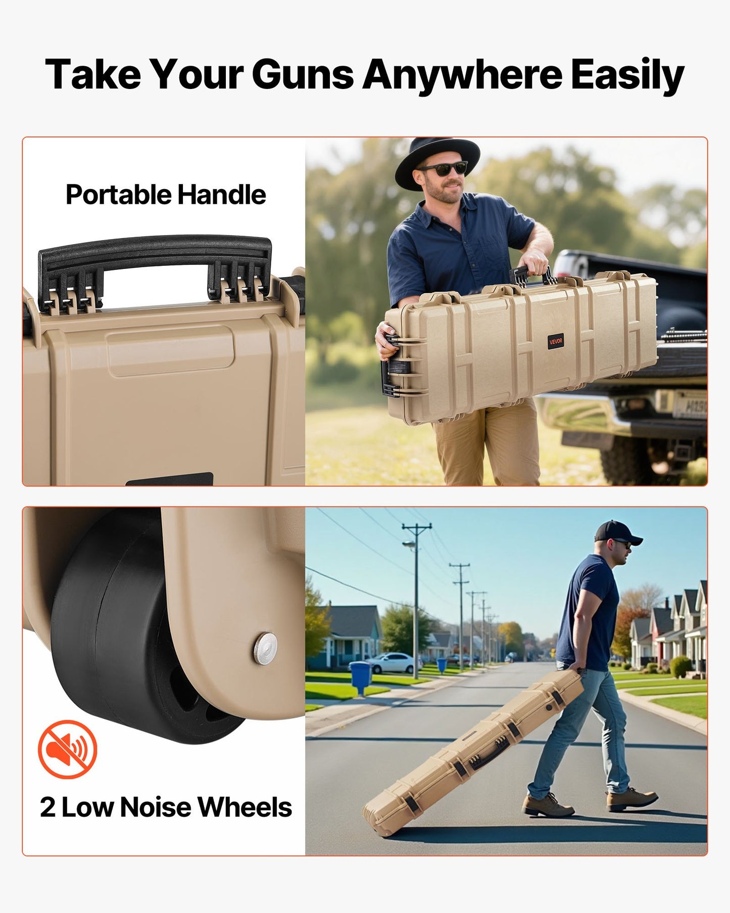 Hard Rifle Case, Lockable Rifle Case with Pre-cut Foams, 50 in Movable Gun Storage with Wheels, IP67 Waterproof & Dustproof Pistol Storage for Rifle, Shotgun, Airsoft Gun, Khaki