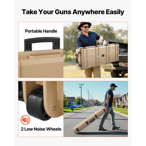 Hård gevärsväska, Låsbar gevärsväska med förskurna skum, 1320 mm vapenförvaring med hjul, Robusta IP67 vattentäta och dammtäta pistolförvaringsväskor för gevär, hagelgevär, airsoftvapen, khaki | EU