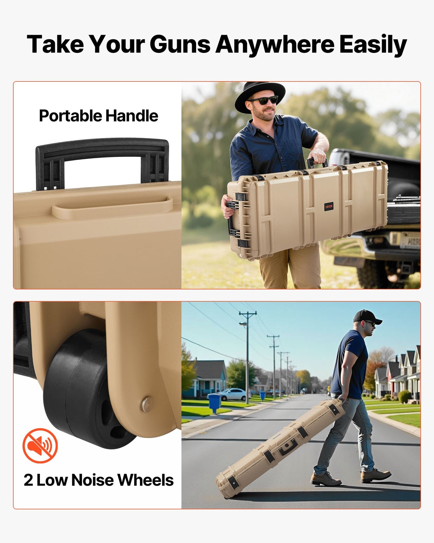 Hard Rifle Case, Lockable Rifle Case with Pre-cut Foams, 52 in Gun Storage with Wheels, Heavy Duty IP67 Waterproof & Dustproof Pistol Storage Cases for Rifles, Shotguns, Airsoft Guns, Khaki