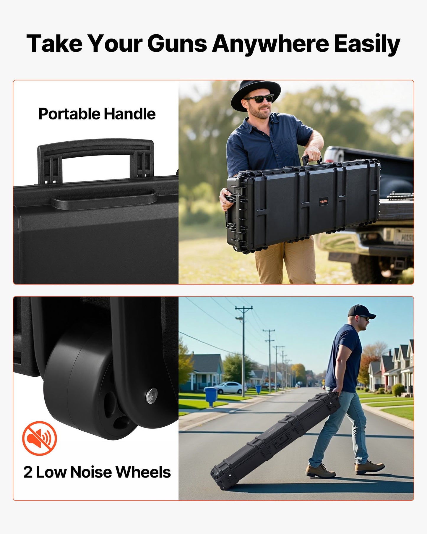 Hard Rifle Case, Lockable Rifle Case with Pre-cut Foams, 52 in Gun Storage with Wheels, Heavy Duty IP67 Waterproof & Dustproof Pistol Storage Cases for Rifles, Shotguns, Airsoft Guns, Black