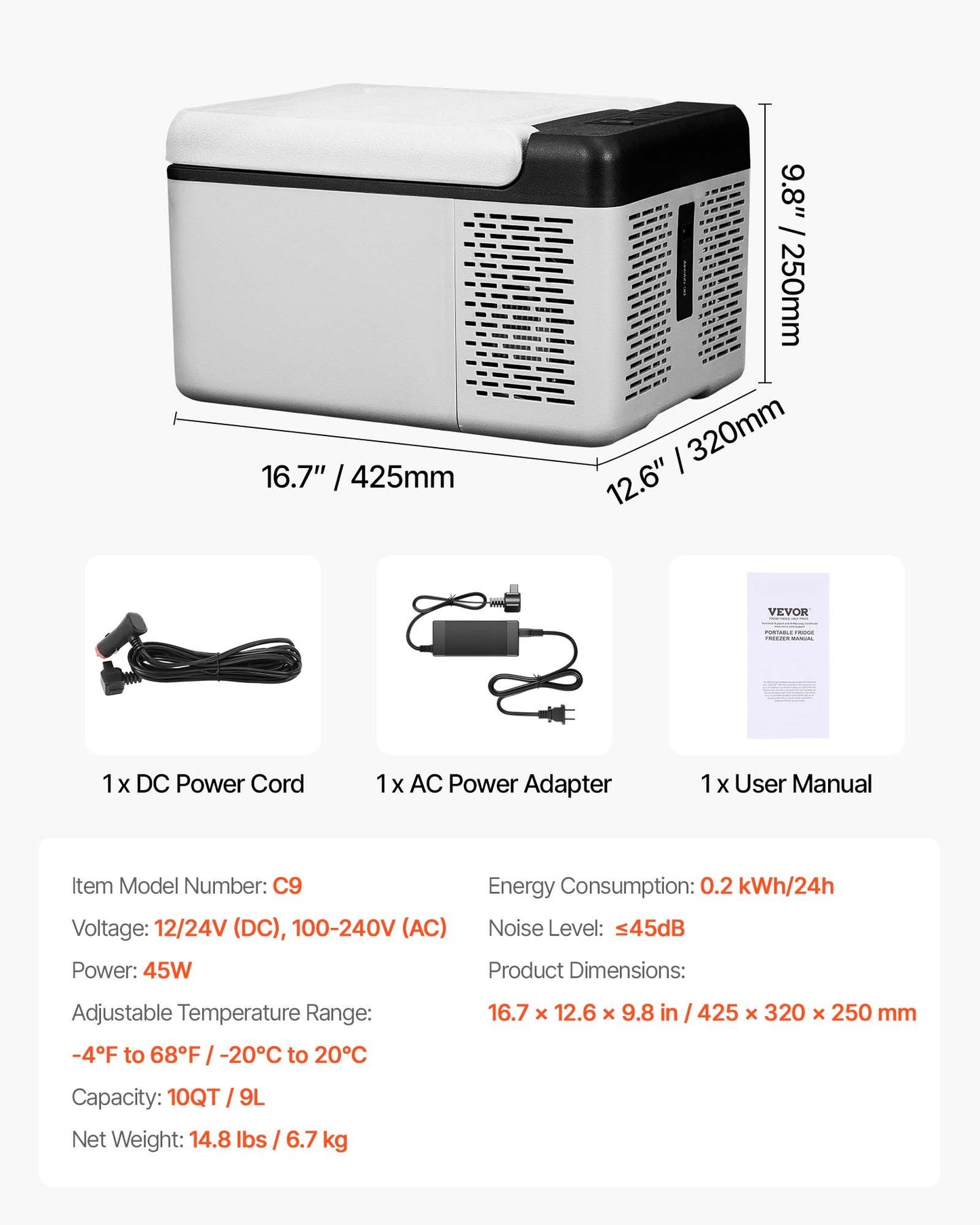 12 Volt Refrigerator 10 Qt, Portable Mini Freezer (-4℉~68℉) with APP Control Car Compressor Fridge Cooler 12V/24V DC and 110-220V AC For Camping, Road Trip, Travel, Outdoor and Home