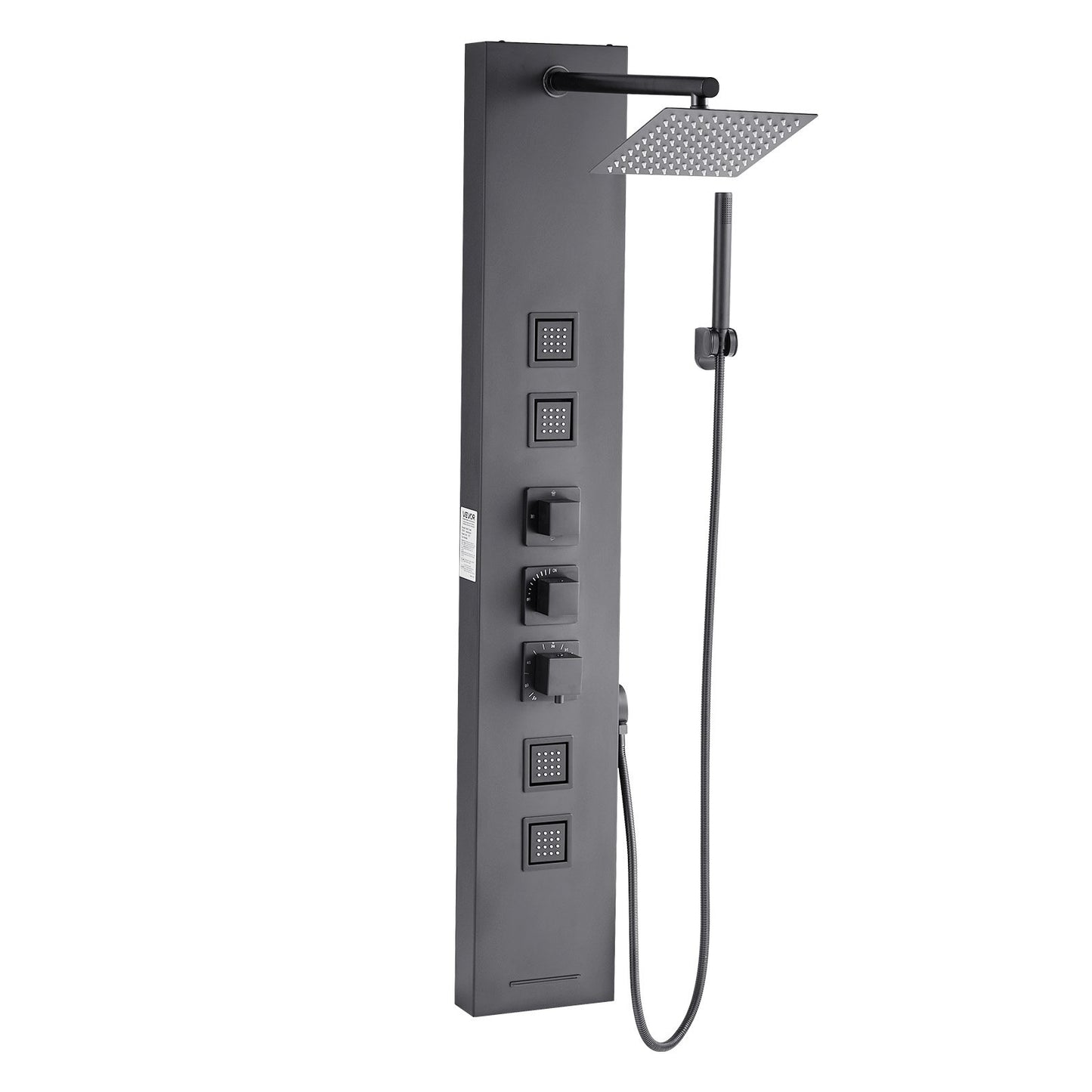 Shower Panel Tower System with Rainfall Shower Head, 49 in Brushed Stainless Steel Shower Column, 4-Function Faucet, Wall-Mount Rain Massage System, with 4 Body Jets, Handheld, and Tub Spout