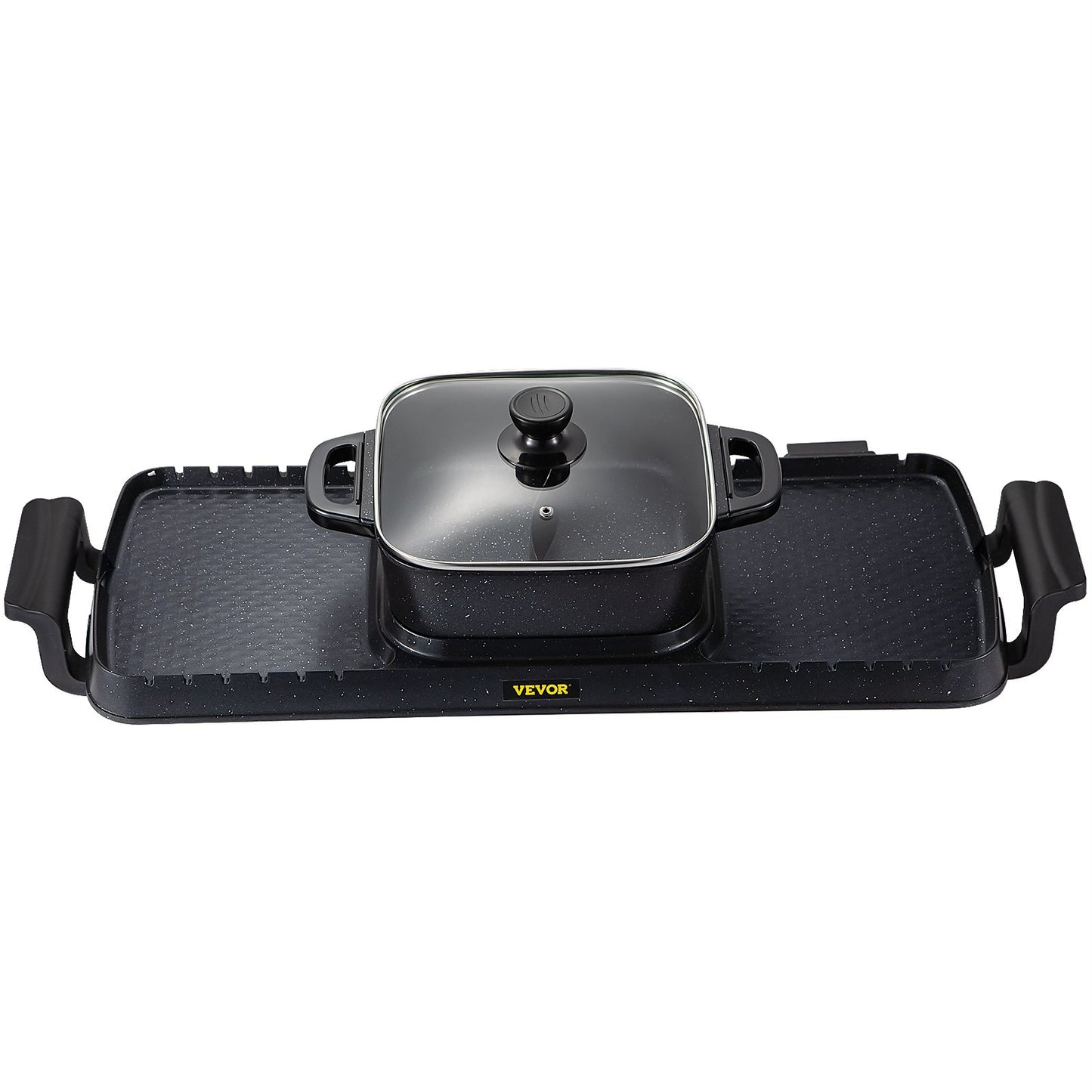 2 in 1 Electric Grill and Hot Pot, 2400W BBQ Pan Grill and Hot Pot, Multifunctional Teppanyaki Grill Pot with Dual Temp Control, Smokeless Hot Pot Grill with Nonstick Coating for 1-8 People