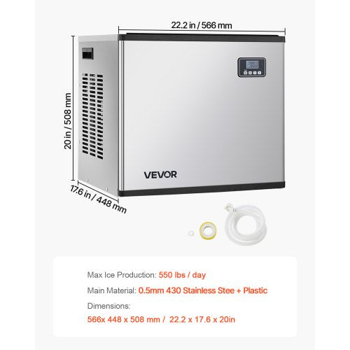 Commercial Ice Machine - Self-cleaning ice machine with a capacity of 550 lbs/day