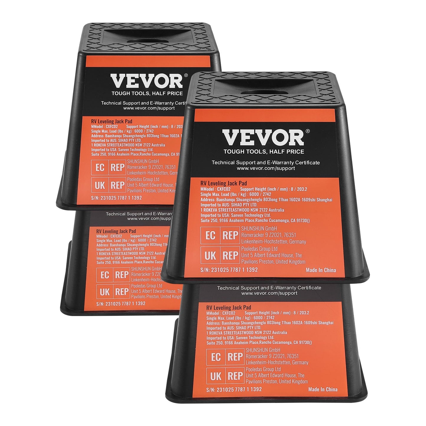 Anhänger-Wagenheberblock, 6000 lbs Kapazität pro Wohnmobil-Nivellierblock, hochwertige Stabilisierungsblöcke aus Polypropylen für Wohnmobile, Wohnmobil-Reisezubehör für alle Hochleistungswagenheber, Pfosten, Füße, Sattelkupplungen, 4er-Pack