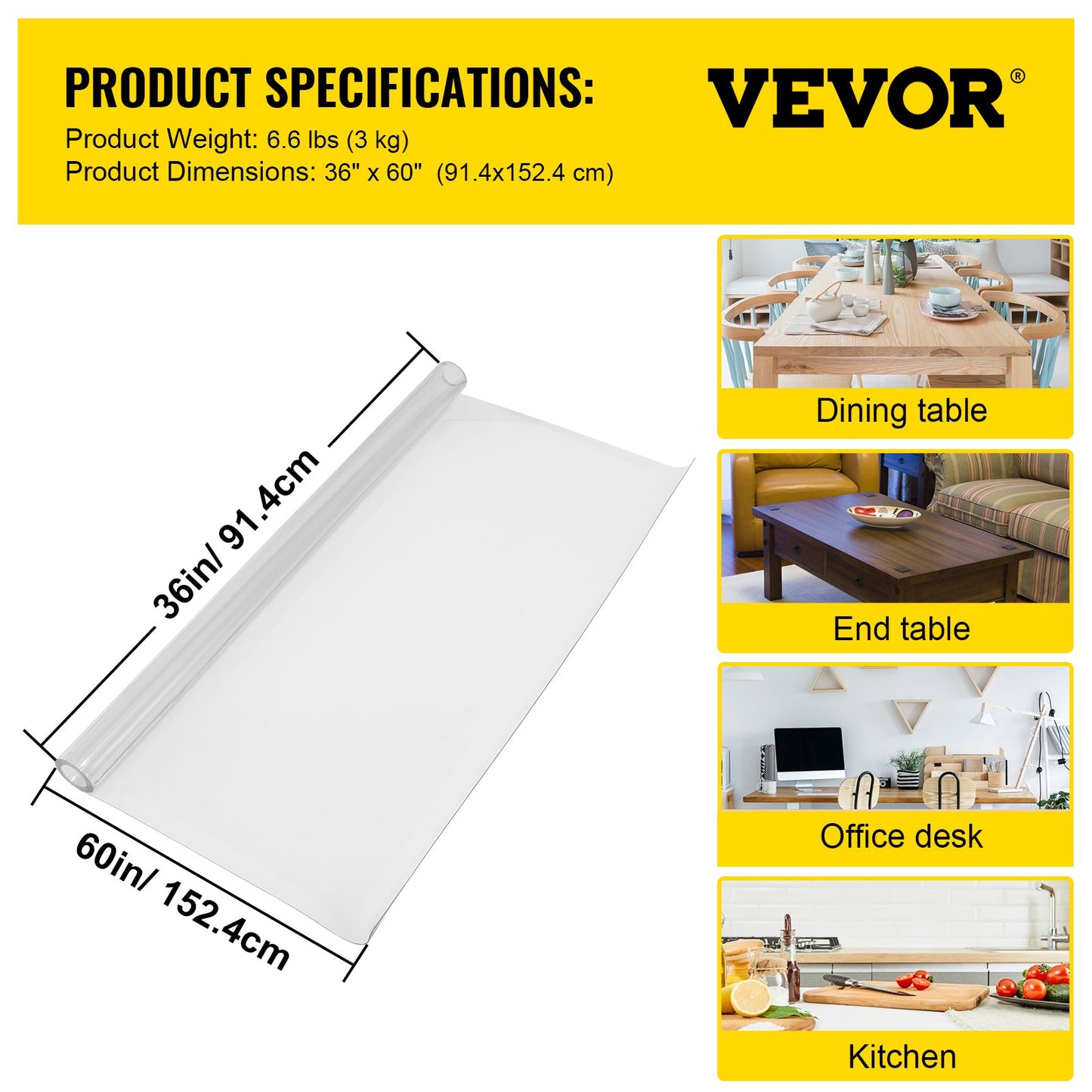 Plastic Table Cover 36 x 60 Inch, 2 mm Thick Clear Table Protector, Rectangle Clear Desk Mat, Waterproof & Easy Cleaning for Office Dresser Night Stand