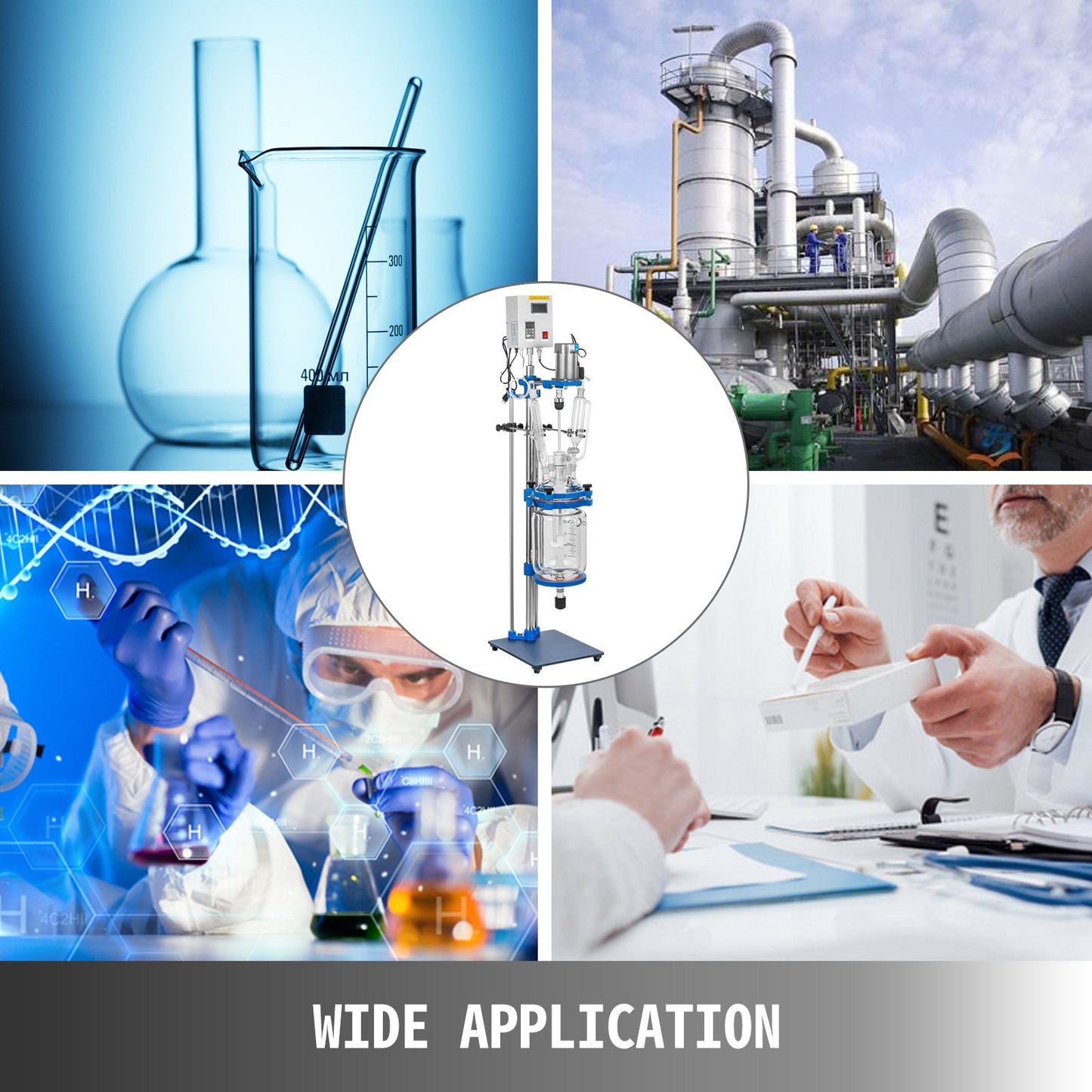 Jacketed Reactor 5L Laboratory Glass Reactor, Jacketed Glass Reactor, Chemical Reaction Vessel, Lab Jacketed Reactor, Reaction Vessel Chemistry, With Digital Display, For Reaction Distillation