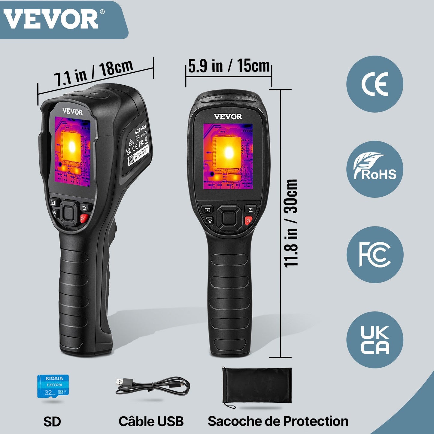 Thermal Imaging Camera, 320 x 240 Pixels Super Resolution, 25Hz Refresh Rate Infrared Camera with -4 to 752°F Temperature Range, 32G Built-in SD Card, and Rechargeable Li-ion Battery