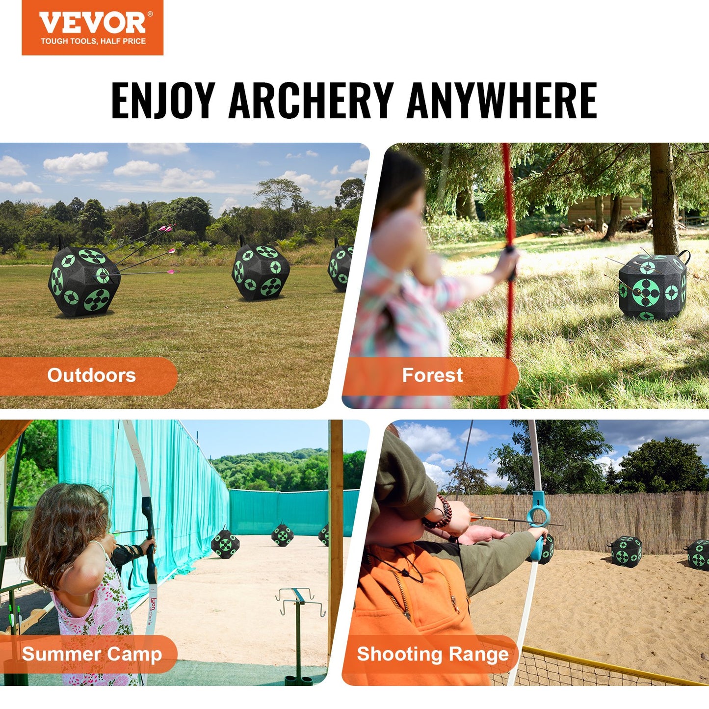 Archery Target, 15"x15" All-side Shotting Archery Arrow Target, Outdoor Portable Archery Target with Carry Handle, Easy Arrow Removal, Great Visibility, Lightweight, Easy to Transport, Black