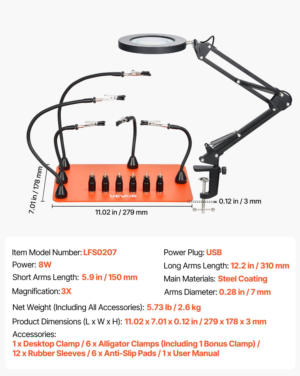 Magnetic Helping Hands Soldering Station, 2-In-1 Third Hand Soldering Tool - 3X LED Magnifying Lamp & 5 Flexible Arms, 6 PCB Holders, Heavy-Duty Base Station for Electronic Repair Craft Hobby