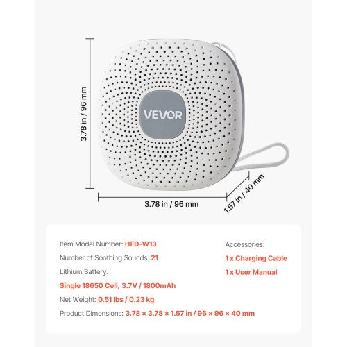 Ljudmaskin, 21 lugnande sömnljud, 3-i-1 bärbar och hängbar ljudmaskin med vitt brus med automatisk avstängningstimer, mjuk ringlampa och minnesfunktion, för baby, vuxna, hem, kontor och resor | EU