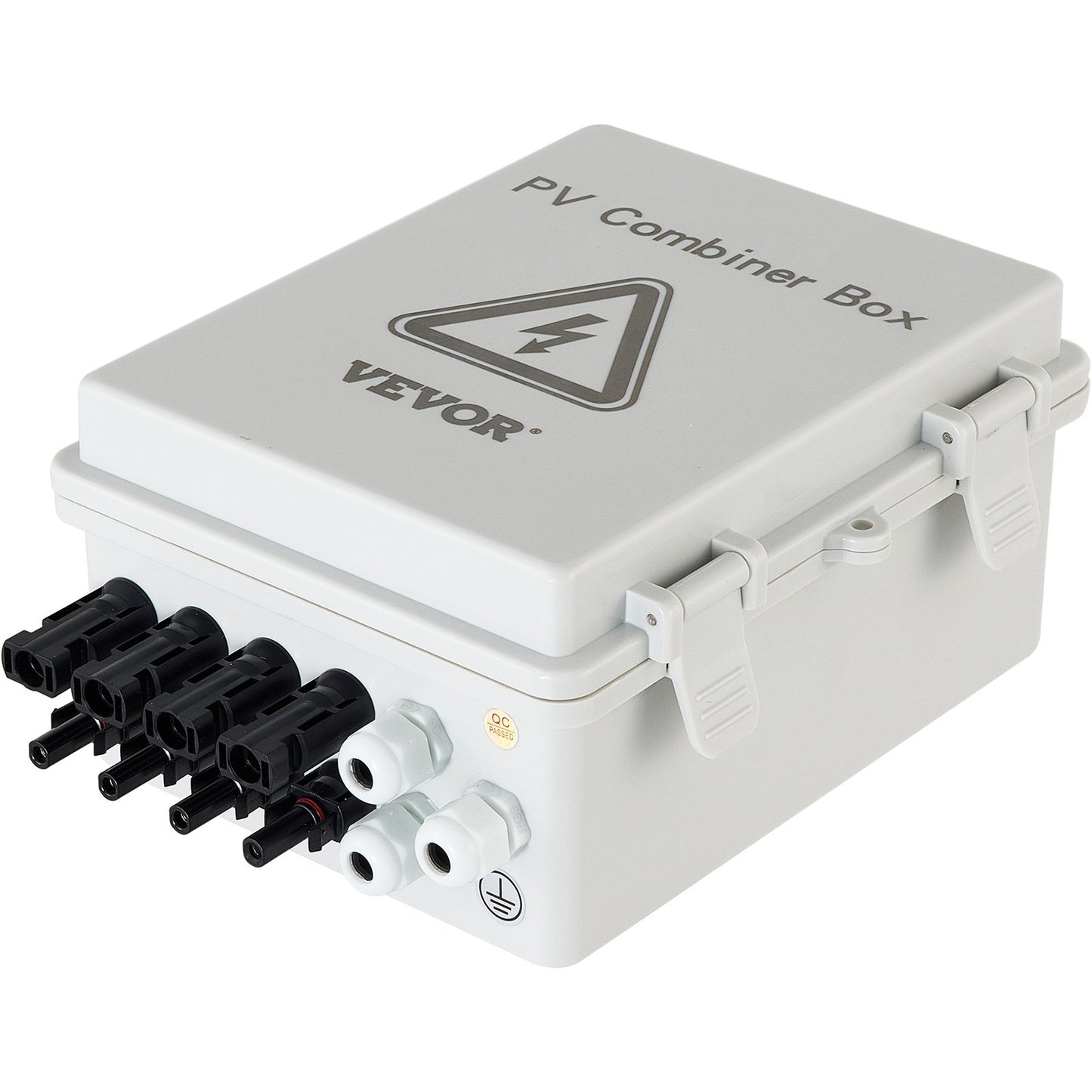 PV-Combiner-Box, 4-String, Solar-Combiner-Box mit 15-A-Nennstromsicherung, 63-A-Leistungsschalter, Blitzableiter und Solaranschluss, für On-/Off-Grid-Solarpanelsystem, IP65 wasserdicht