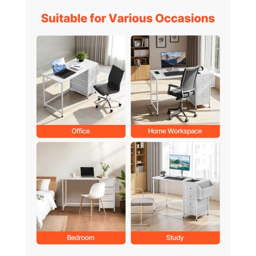 Datorskrivbord med tyglådor, 120 cm vändbart arbetsbord för modernt hemmakontor, enkelt modernt och sött PC-bord med metallram, kontorsmöbler, vit | EU
