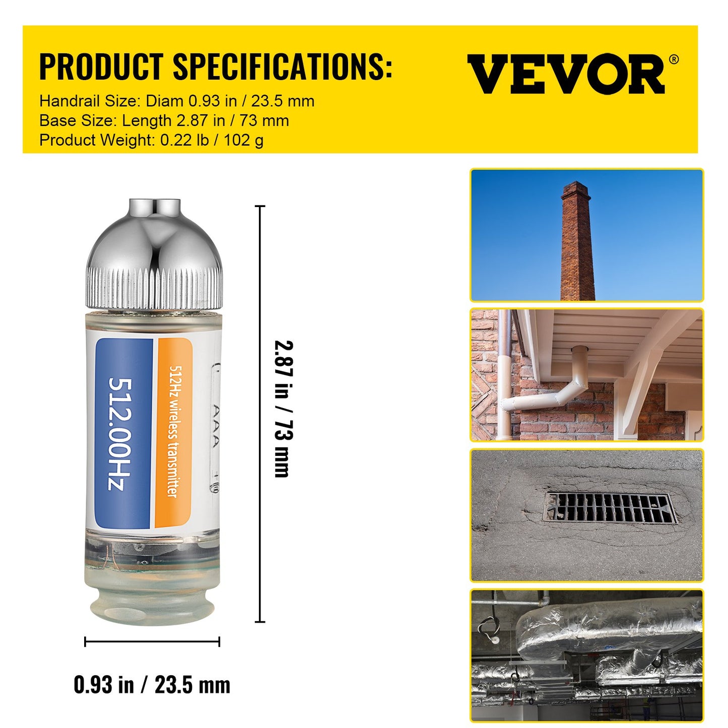 512HZ Sonde 8/5\" and 1/4-20\" Connectors Rigid Drain Locator for Locating & Detecting Small Sewer & Pipelines, Silver