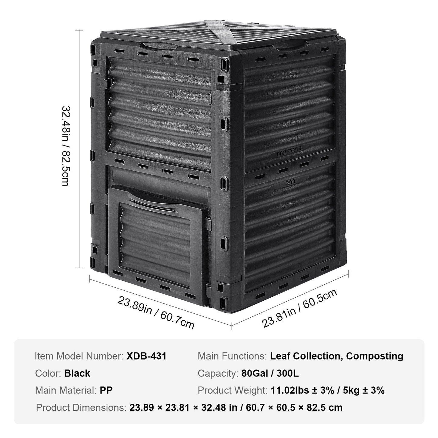 Garden Compost Bin 80 Gal, BPA Free Composter, Large Capacity Outdoor Composting Bin with Top Lid and Bottom Door, Easy Assembling, Lightweight, Fast Creation of Fertile Soil