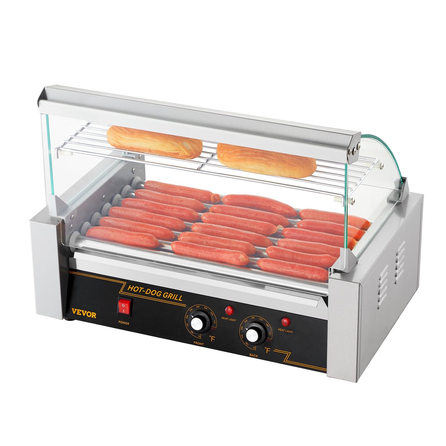 Elektrischer 18 Hot Dog 7 Roller Grill Herd Backsplash & Regal 1,4 kW