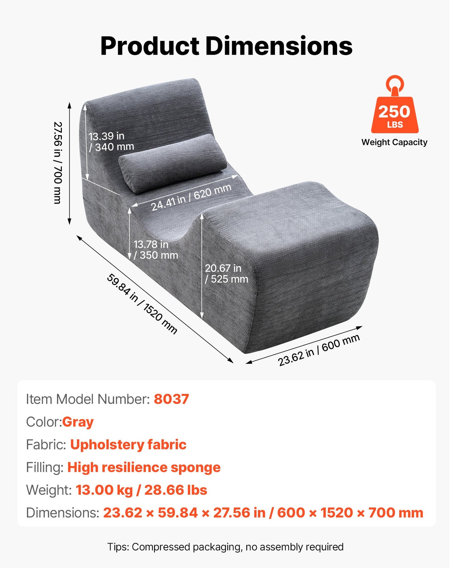 Yoga Chair Chaise, Ergonomic Chaise Lounge Chair for Yoga, Modern Boneless Curved Foam Lounge Indoor for Massage, Stretching, Relaxation, Exercise, Used in Living Room, Bedroom, Balcony, Grey