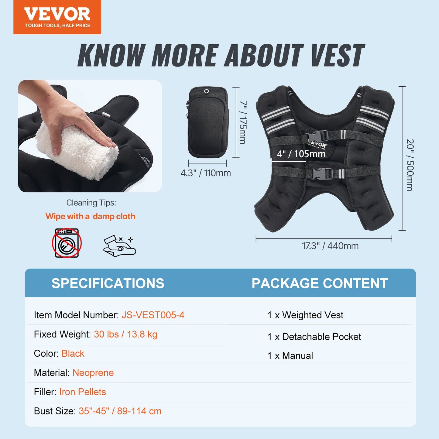 Weighted Vest, 30 lbs Weight Vest with Reflective Stripe, Adjustable Buckle Body Weight Vest for Men Women, Workout Equipment for Strength Training, Running, Jogging, Fitness, and Weight Loss