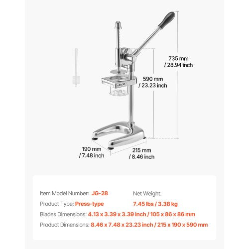 Manual long stainless steel french fries press, mashed potato press