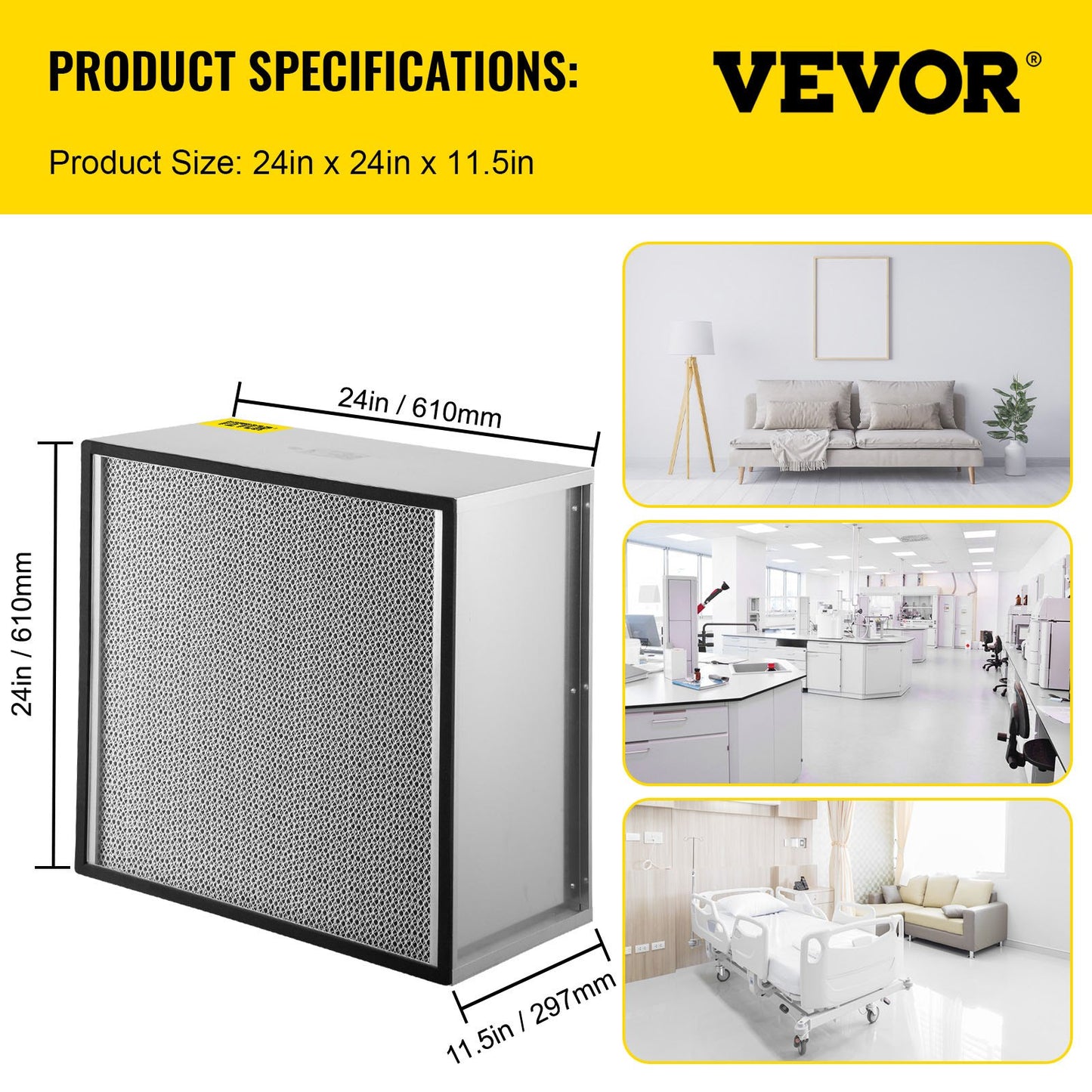 HEPA Replacement Filter, 24\'\'x24\'\'x11.5\'\' AC Filter, True HEPA Pleated Air Filter, Air Filter Replacement with Galvanized Frame, 99.97% Standard Filter Compatible for HEPA Filter Novair 20