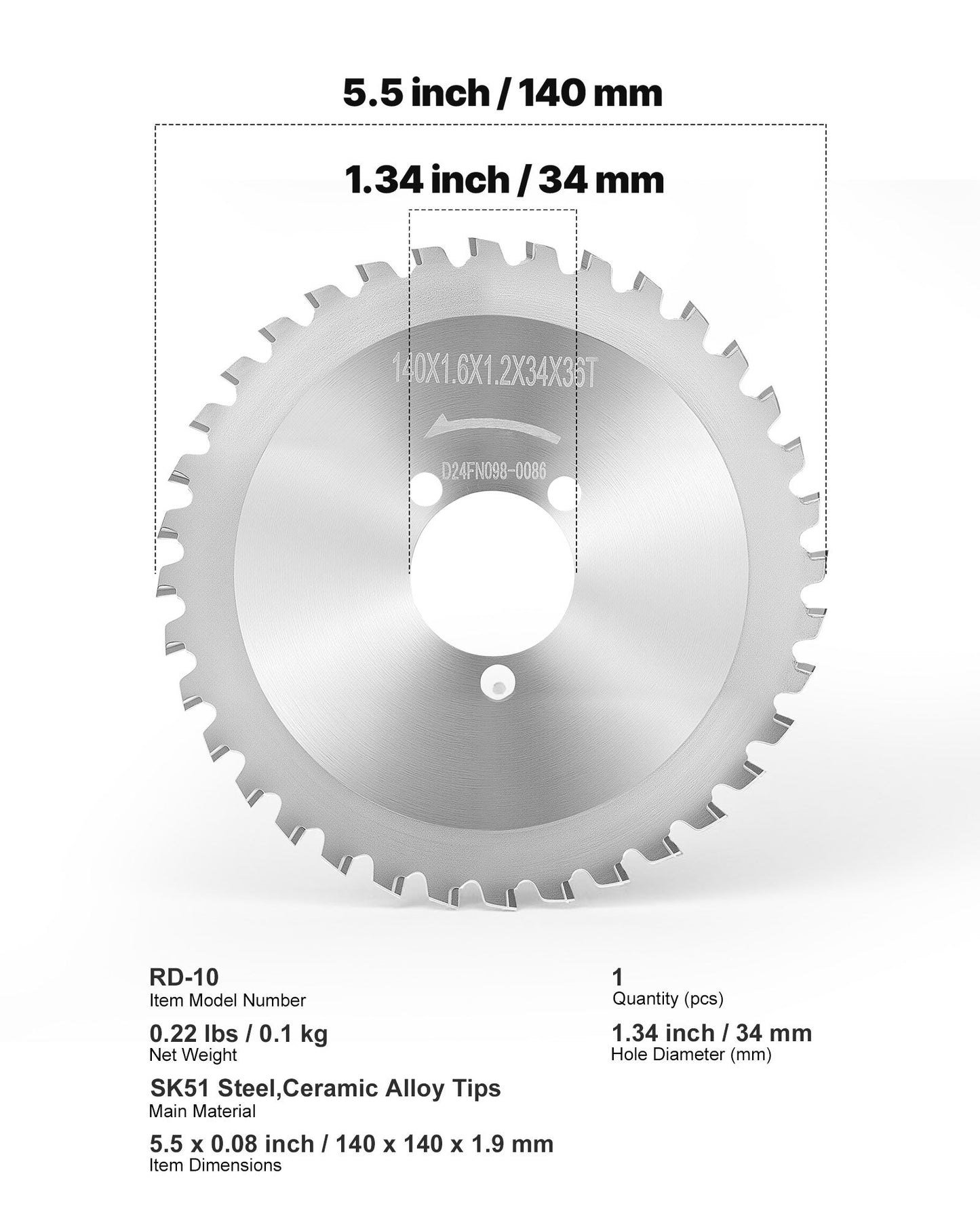 Rebar Cutter Blades Replacement for Electric Rebar Cutting Saw, 36 Teeth High-Hardness Heat-Treated Steel Cermet Tipped Blade , Fast Even for Aluminum,Copper Pipe, Arbor 34 mm/ 1-11/32 in
