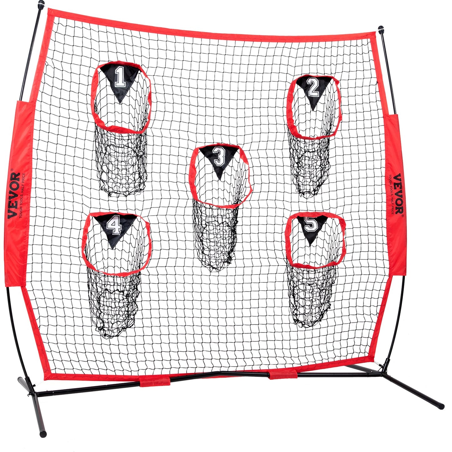 6 x 6 ft Football Coach Throwing Net, Training Throwing Goal Training Net with 5 Goal Pockets, Knotless Netting Includes Hoop Frame and Portable Bag, Improve QB Throwing Accuracy, Red