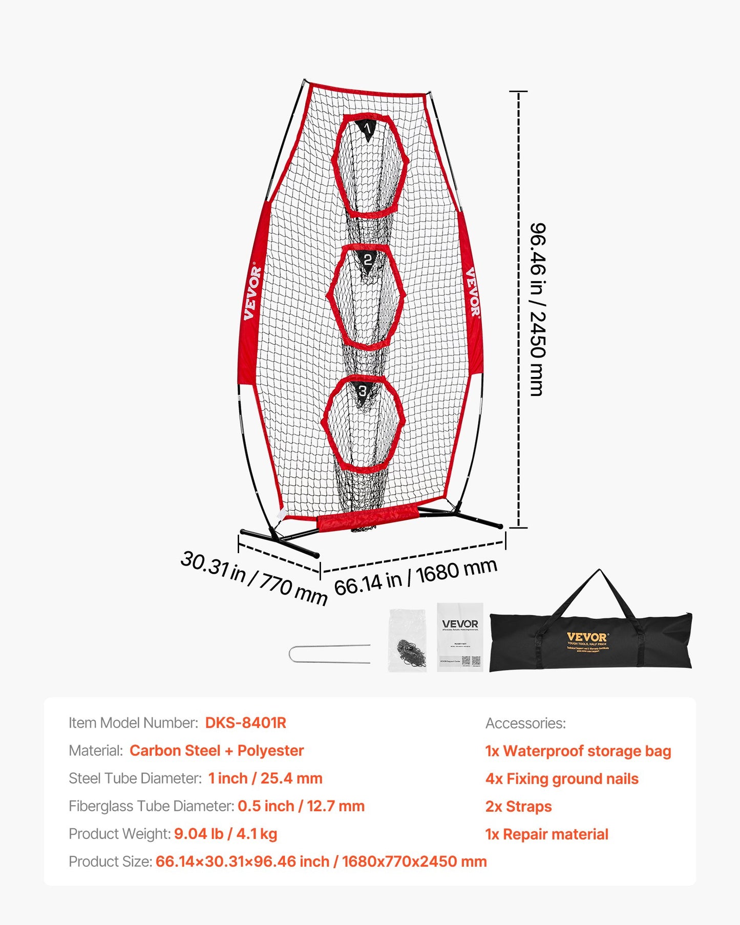 8 x 4 inch Football Trainer Throwing Net, Training Throwing Target Practice Net with 5 Target Pockets, Knotless Net Includes Straps and Portable Carry Case, Improve QB Throwing Accuracy, Red