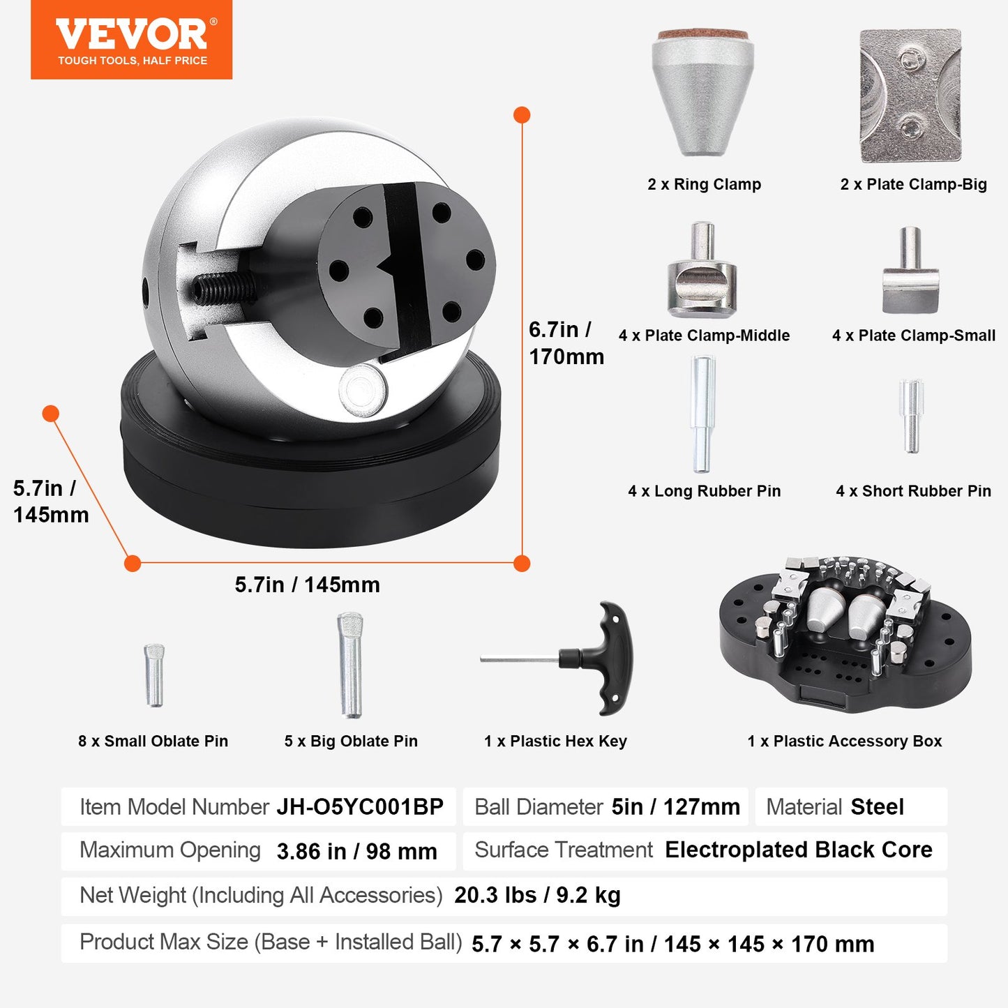 Ball Vise, 5" Engraving Setting Tool, 360° Rotation Engraving Block Vise, 35 PCS Attachment Jewelry Engraving Block Tools Standard Block for Gemstone Inlay and Small-Scale Engraving
