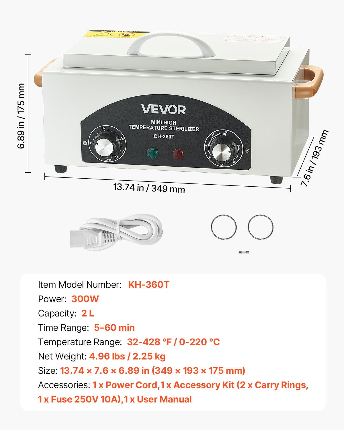 High Temperature Autoclave Machine, 2L, 300W High Temperature Cleaner Machine Box with Adjustable Temperature and Time, Dry Heat Cabinet Nail Tool Cleaner for Labs, Home, Nail and Beauty Salons