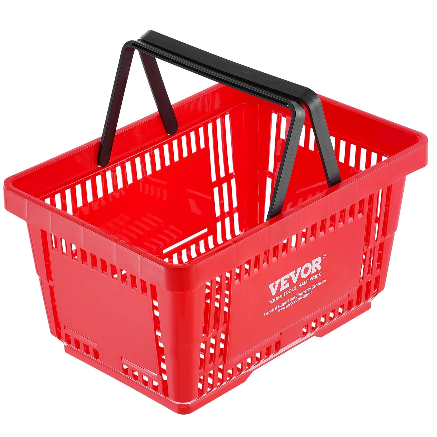 Shopping Basket, Set of 12, 24L Durable Plastic Grocery Basket with Handle and Stand, 16.73 x 11.61 x 8.86 inch Portable Shop Basket Bulk Used for Retail Store Supermarket Grocery Shopping, Red