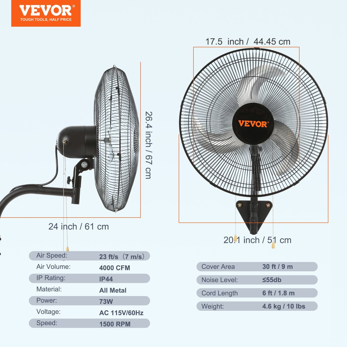 Wall Mount Fan, 18 Inch, 3-speed High Velocity Max. 4000 CFM Oscillating Industrial Wall Fan, Commercial or Residential for Warehouse, Greenhouse, Workshop, Patio, Basement, Black, ETL Listed