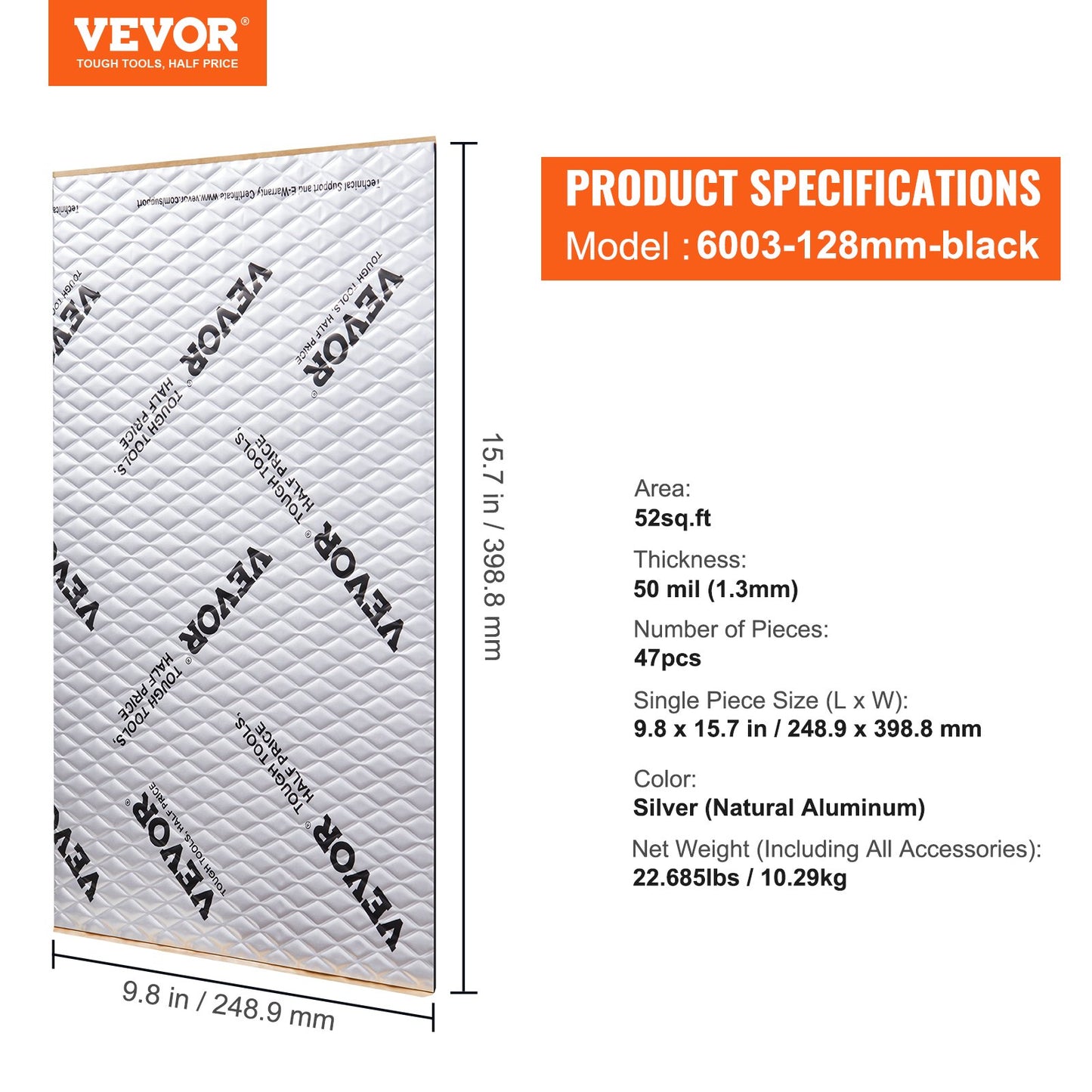 Car Sound Deadening Mat, 50 mil 52 sqft Car Sound Dampening Material, Butyl Automotive Sound Deadener, Noise Insulation and Vibration Dampening Material for Car
