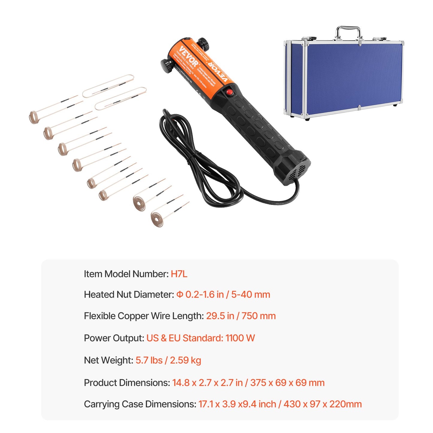 Magnetic Induction Heater Kit, 1000w 110V Portable Hand-held Induction Heater with 10PCS Induction Coils, Flameless Induction Heater Bolt Remover with Case, Fit for Removing Rusty Bolts & Nuts