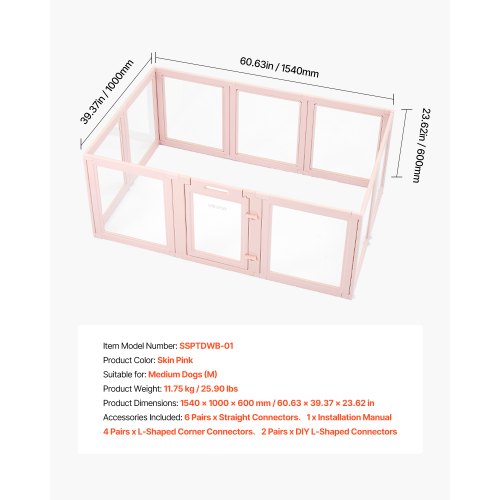 Puppy cage with window, transparent for medium-sized dogs, 152x94x59 cm | EU