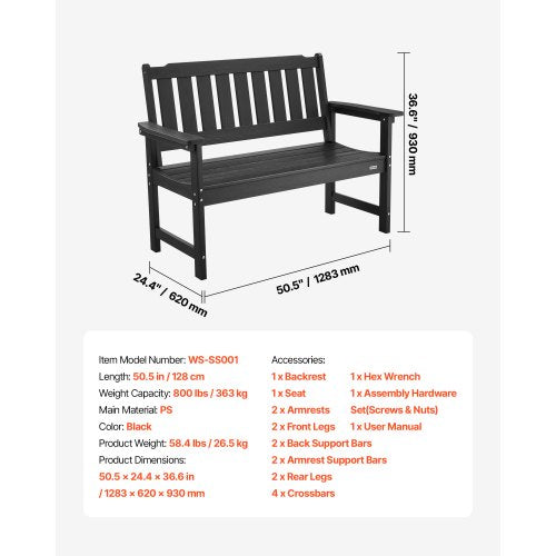 Outdoor bench Terrace bench 128 cm Weatherproof plastic frame 363 kg Black | EU