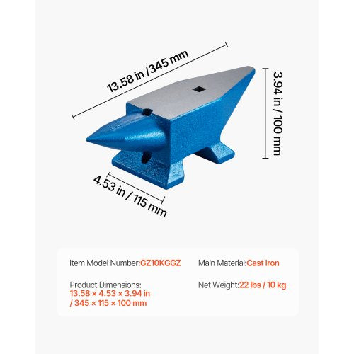 22lb Blacksmith Anvil Steel Anvil 10kg Solid Heat Treated Round Horn Metalworking | EU