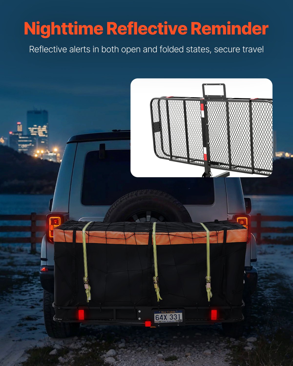 70" x 30" x 6", Hitch Cargo Carrier, 500 lbs Capacity Hitch Cargo Carrier with Ratchet Straps & Cargo Bag, Folding Hitch Mount Cargo Carrier with Hitch Lock for 2" Receiver, Fit for SUVs