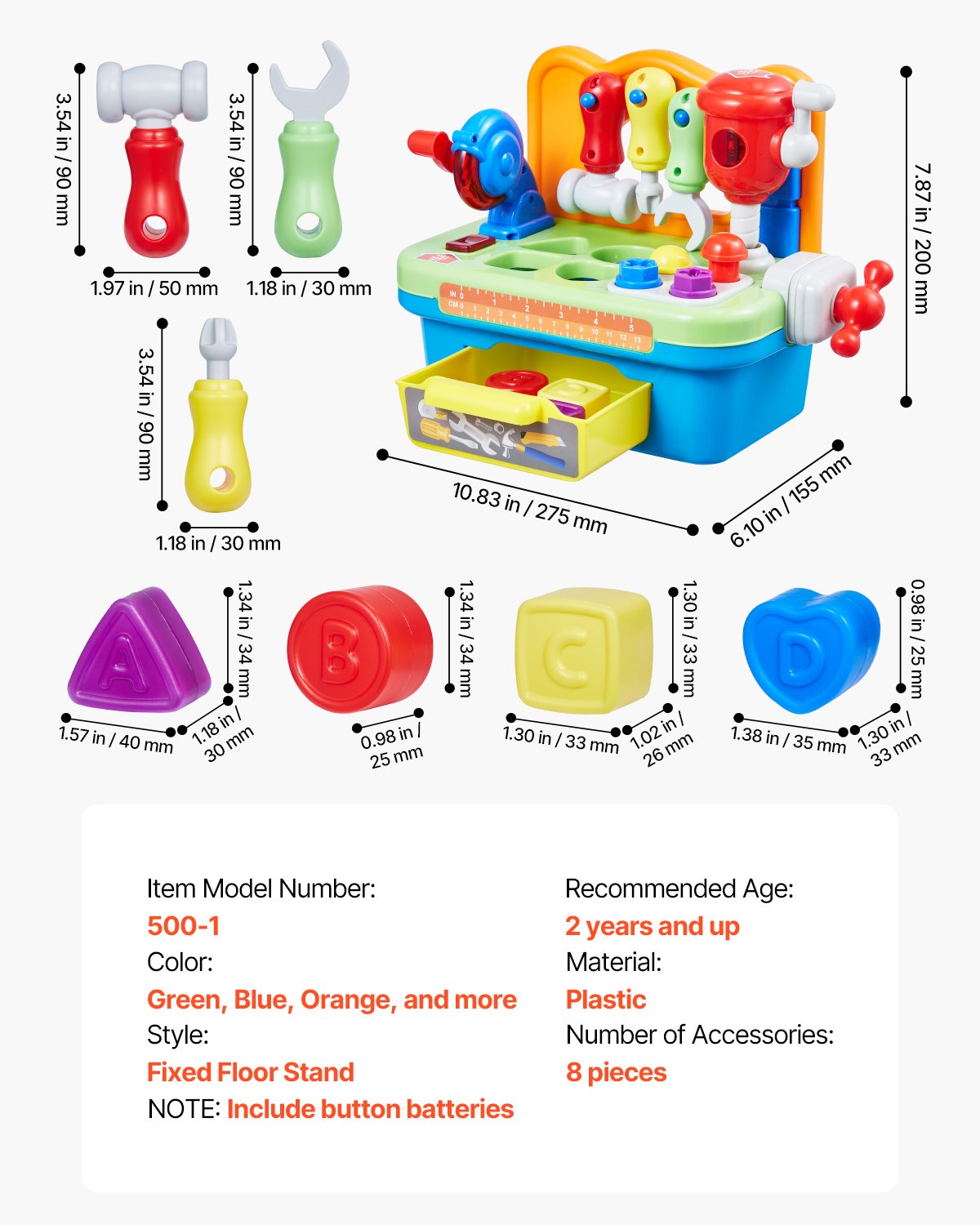Musical Workbench Toy, Sounds & Lights, Musical Learning Workbench for Toddler Age 2 Years and Up, Baby Pretend Play Tool Set, Infant Shape Sorter Activities, Kids Pounding Game, Boys & Girls