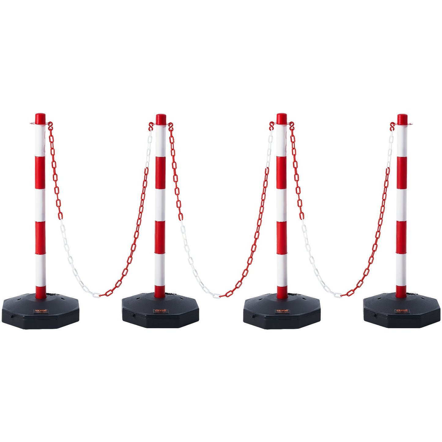 Adjustable Traffic Delineator Post Cones, 4 Pack, Traffic Safety Demarcation Barrier with Fillable Base 8FT Chain, for Traffic Control Warning Parking Lot Construction Warning Roads, Red and White