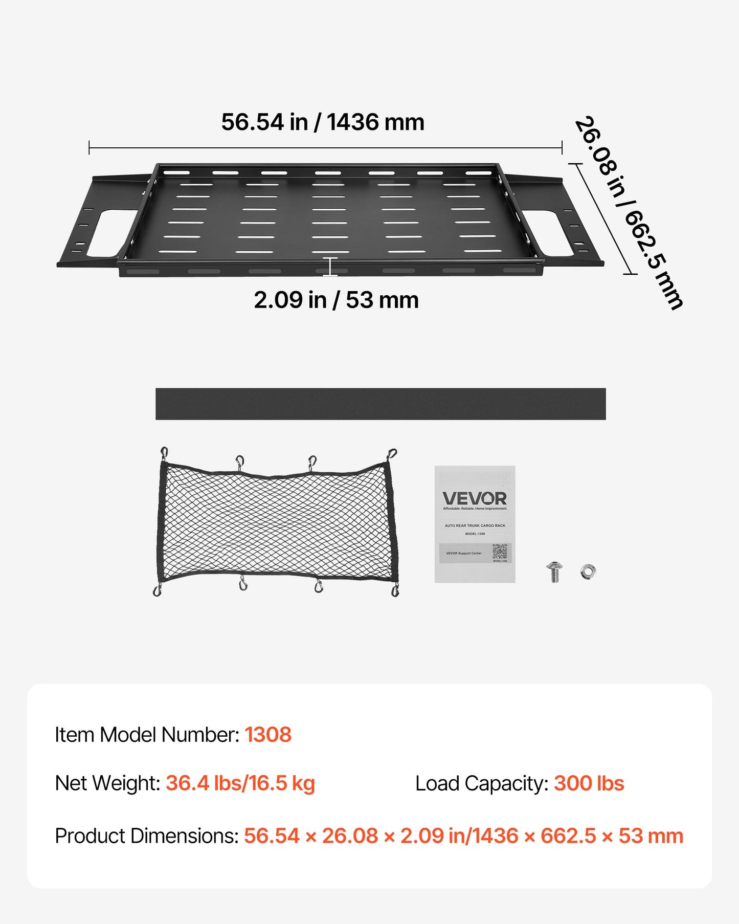 Rear Trunk Cargo Rack, for 2021-2024 Ford Bronco, 300 lbs Capacity, Carbon Steel Basket Tray Interior Storage Luggage Carrier with Net, Back Shelf Stand Organizer for Camping Trip Gear, Black