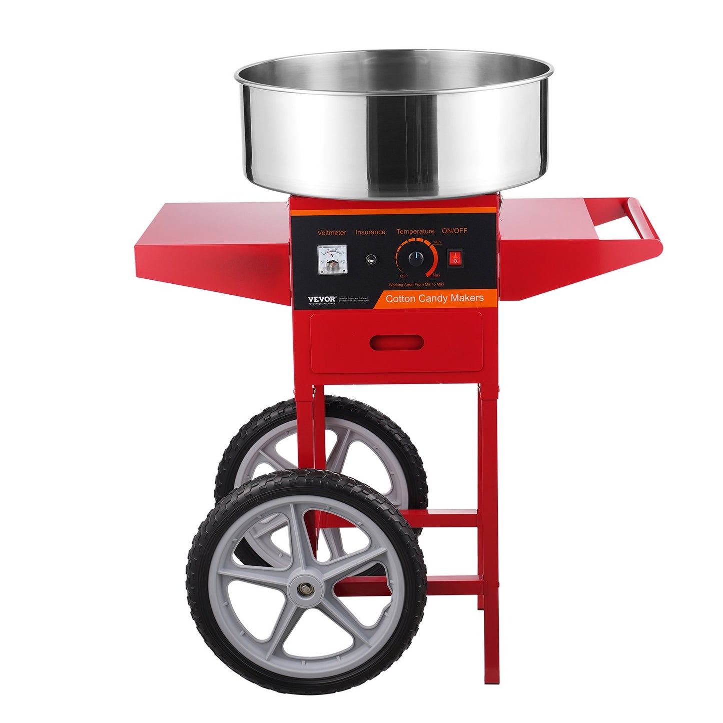 Electric Cotton Candy Machine with Cart, 1000W Commercial Candy Floss Maker with Stainless Steel Bowl, Sugar Scoop and Drawer, Perfect for Home, Kids Birthday, Family Party, Red