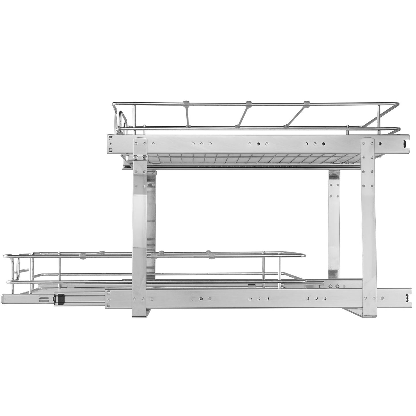 2 Tier 16"B x 21"D utdragbar skåporganisatör, kraftiga utskjutbara skafferihyllor, utrullningslådor i förkromat stål, skjutbar förvaring för invändigt köksskåp, badrum, under diskbänken